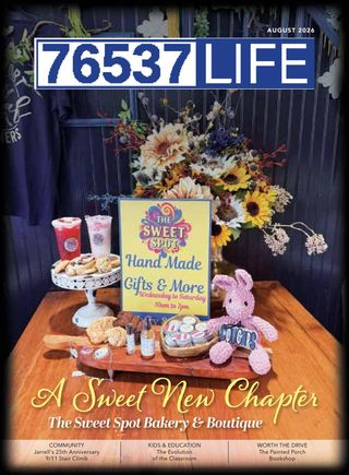 August 2026 cover of 76537 Life: a table of pastries, drinks, and sunflowers under The Sweet Spot sign.