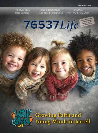 March 2026 cover of 76537 Life: four smiling young children looking up at the camera.