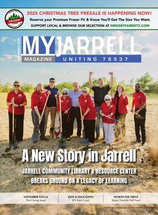 November 2025 cover of MyJarrell: community members holding shovels at a groundbreaking.